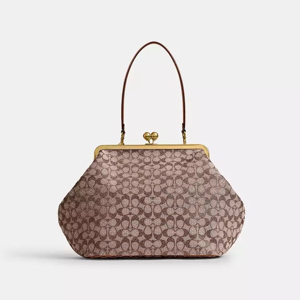 Large Kisslock Frame Bag In Crystal Signature Jacquard - Picture 2 of 5